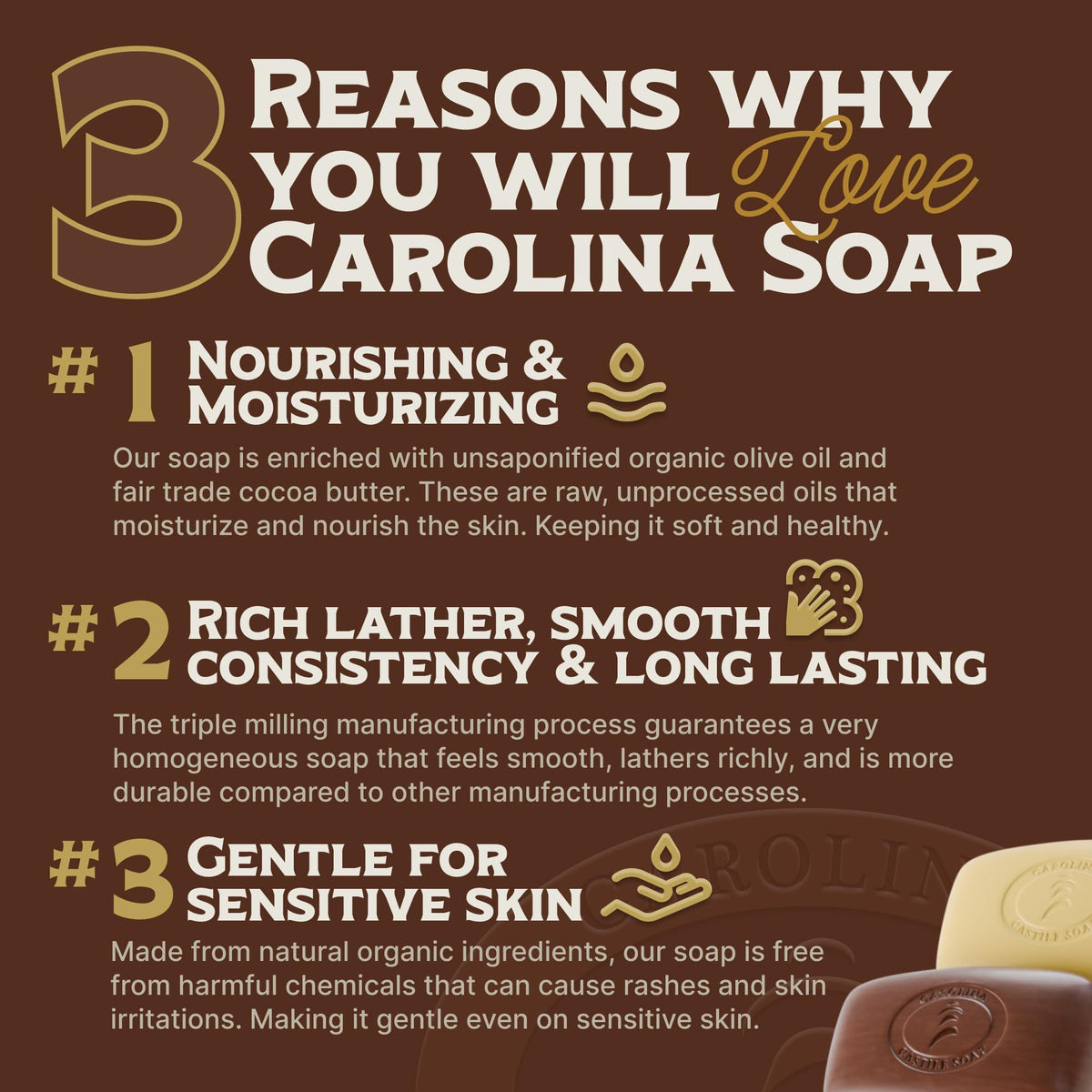Carolina Castile Soap Tobacco Vanilla Sampler provides warm, inviting fragrance with moisturising benefits.