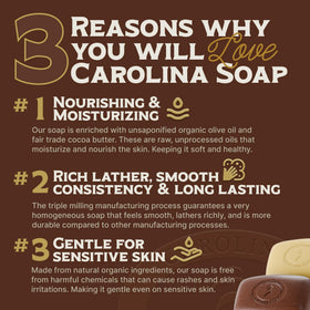 Carolina Castile Soap Triple Milled Lather delivers a silky wash experience.