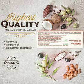 Carolina Castile Soap Unsaponified Olive Oil hydrates while cleansing.
