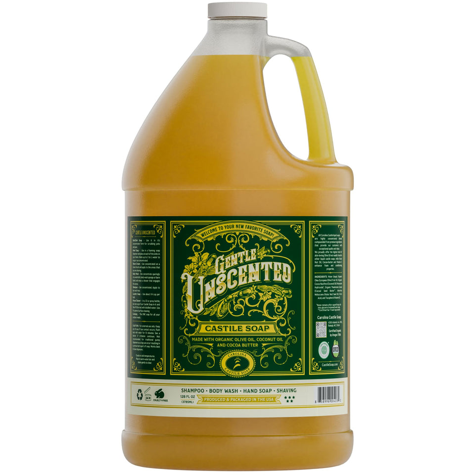Carolina Castile Soap unscented bottle for fragrance-free cleansing