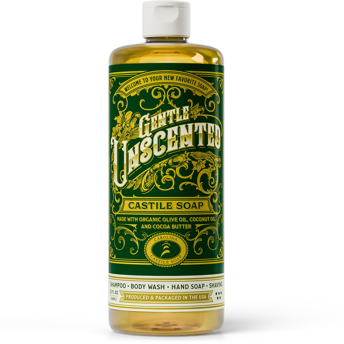 Carolina Castile Soap unscented bottle, gentle cleansing for sensitive skin