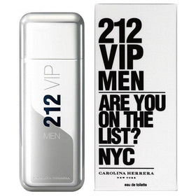 Carolina Herrera 212 VIP Men NYC bottle closeup, ideal for urban evening wear.
