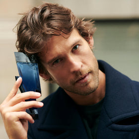 Carolina Herrera Bad Boy Cobalt Electrique spray demonstrates confident, fresh daily use.