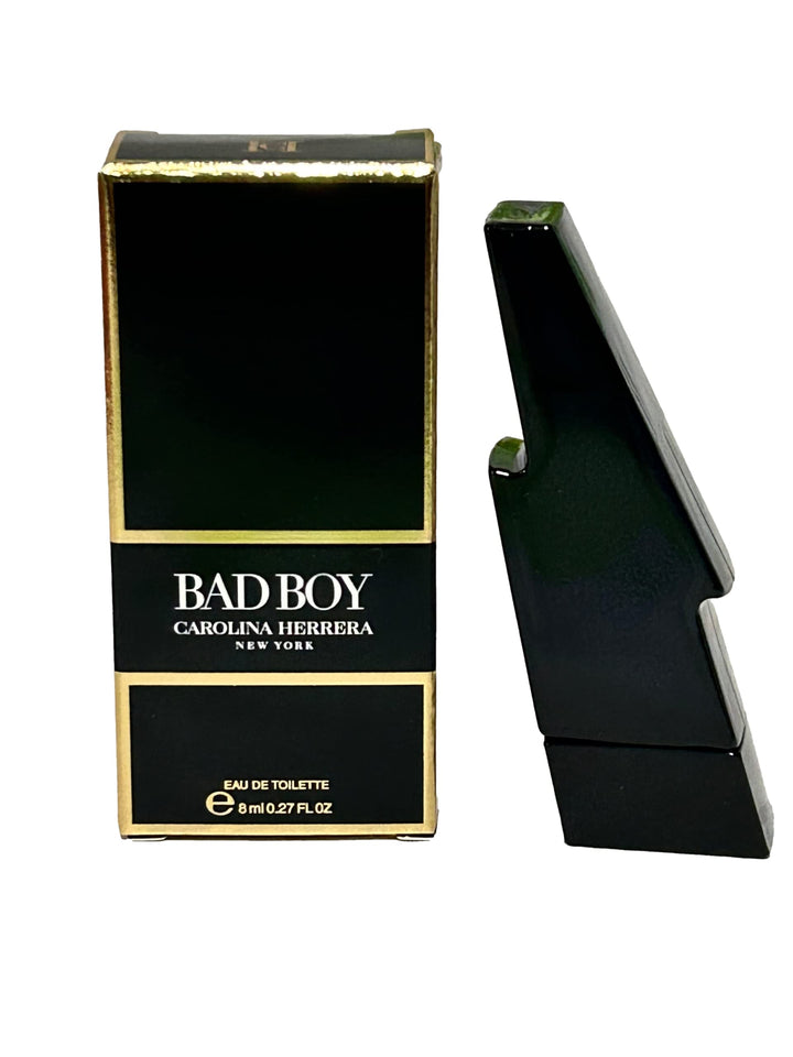 Carolina Herrera Bad Boy mini splash EDT 8 ml bottle showing travel-friendly format.
