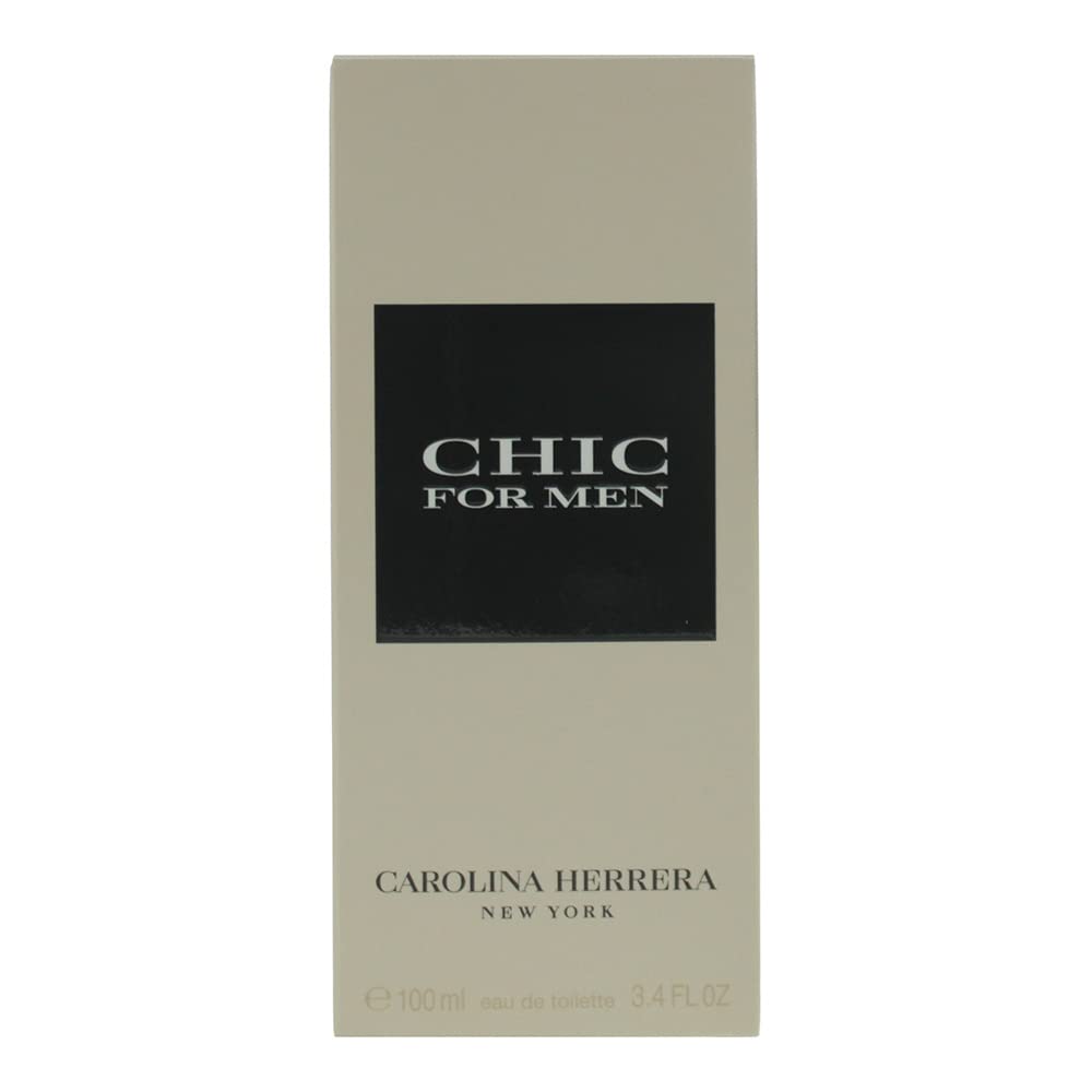 Carolina Herrera Chic for Men packaging close-up, gift-ready presentation with premium branding.