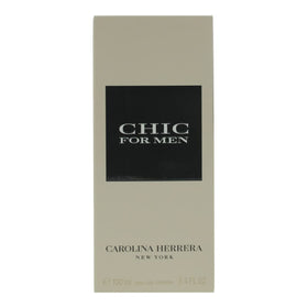 Carolina Herrera Chic for Men packaging close-up, gift-ready presentation with premium branding.