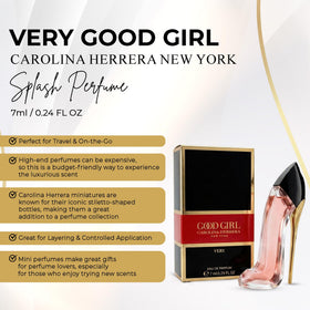 Carolina Herrera Very Good Girl cap close-up highlighting sleek design and travel-ready size.