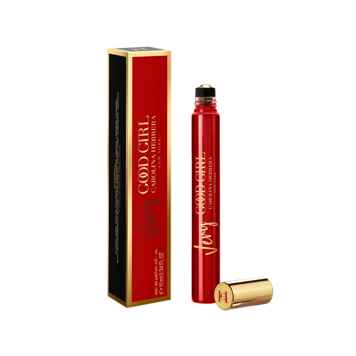 Carolina Herrera Very Good Girl EDP travel spray packaging showcasing a premium scent