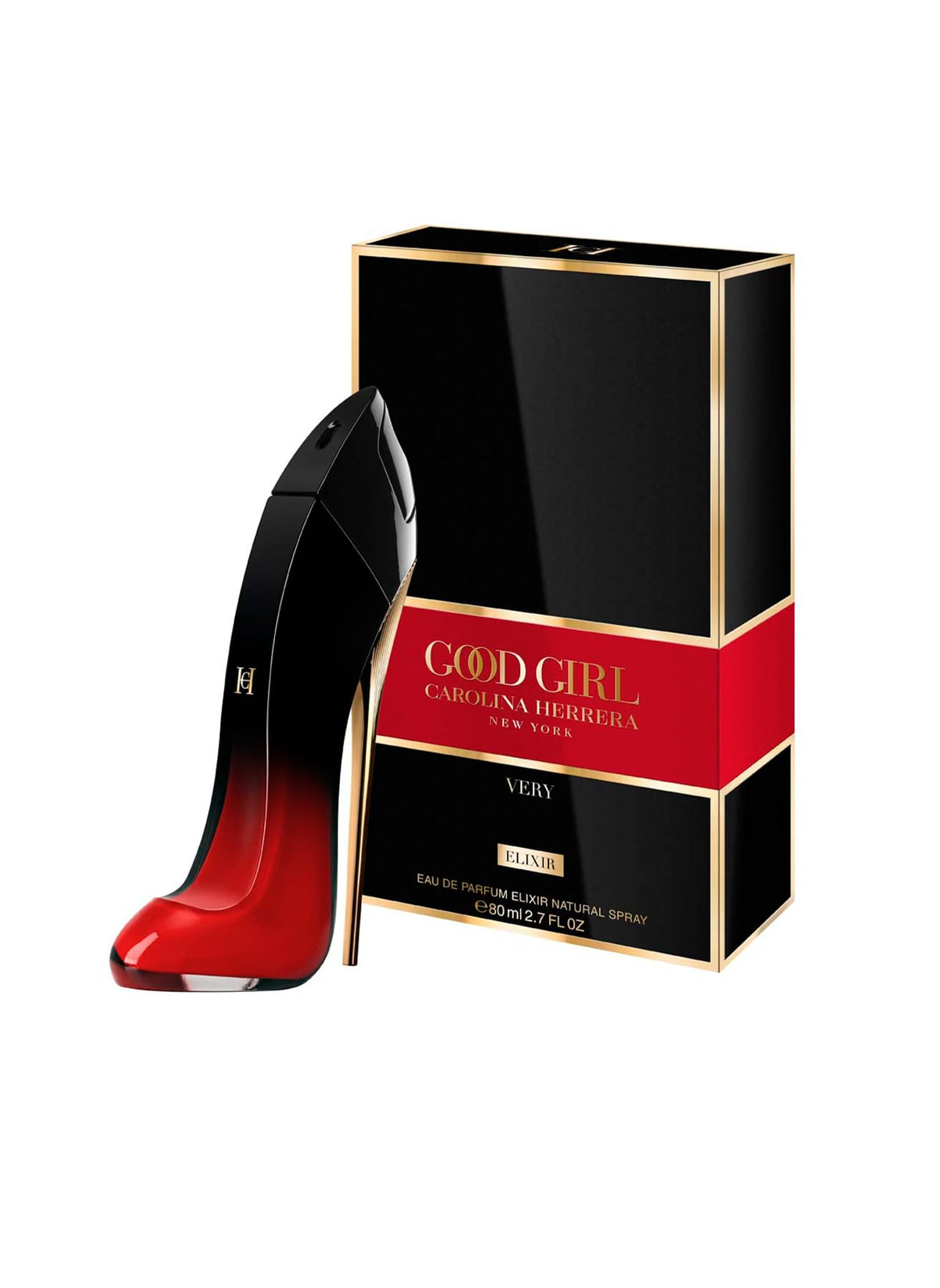 Carolina Herrera Very Good Girl Elixir spray-dispense, capturing a bold, lasting aroma