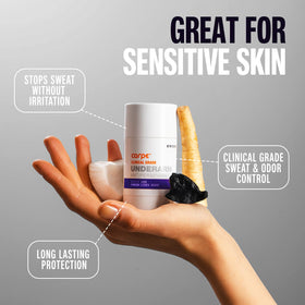 Carpe clinical-strength stick in use for dry confidence