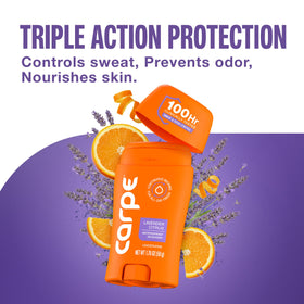 Carpe label shows clinical-strength protection and fragrance notes