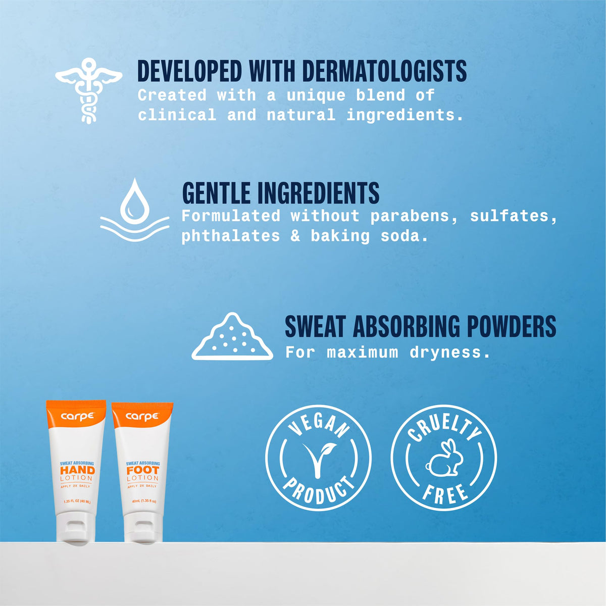 Carpe foot sweat-absorbing lotion tube keeps feet dry
