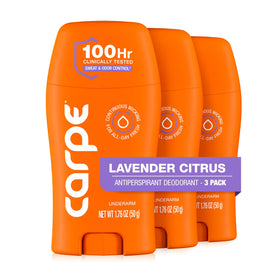 Carpe Lavender Citrus bottle close-up highlighting premium scent and long-lasting protection