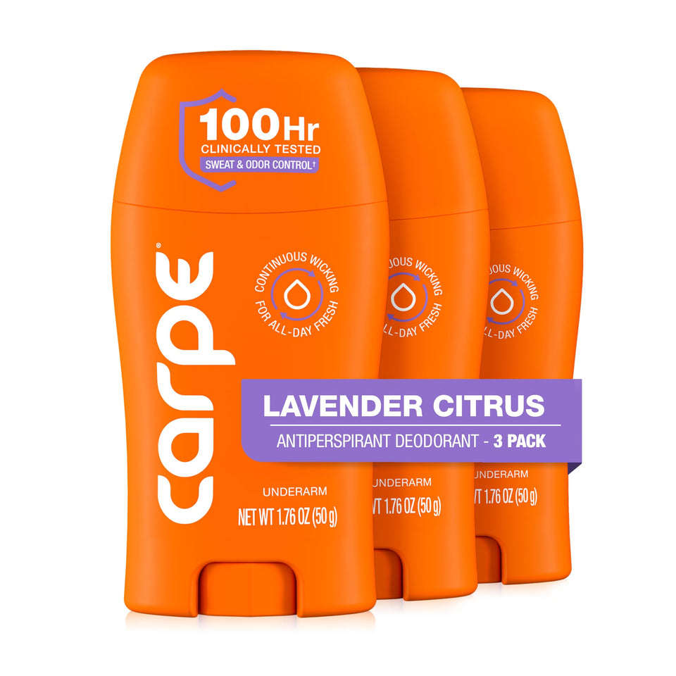 Carpe Lavender Citrus bottle close-up highlighting premium scent and long-lasting protection