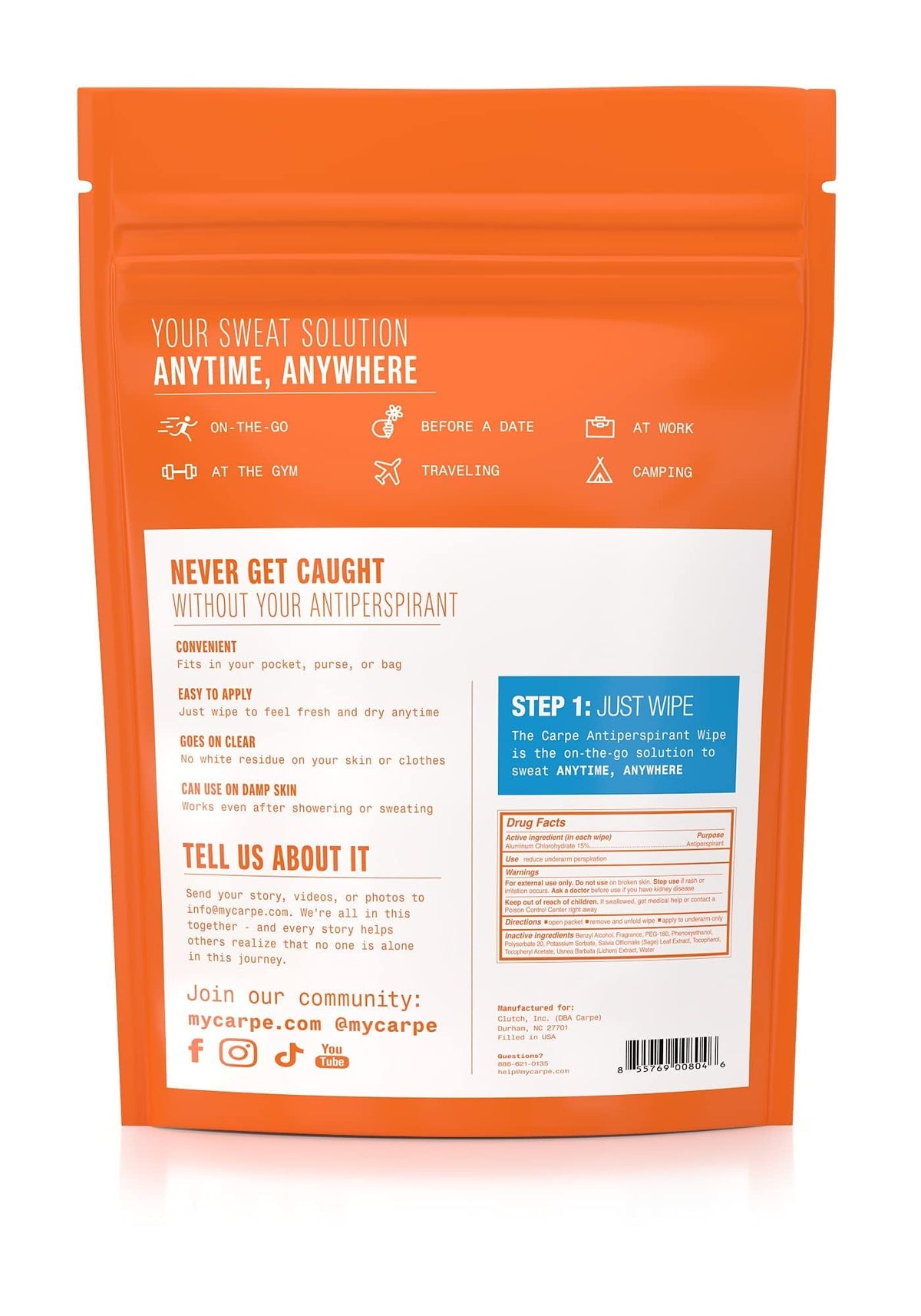 Carpe On-the-Go Wipes ideal for gym, travel, or daily routines.