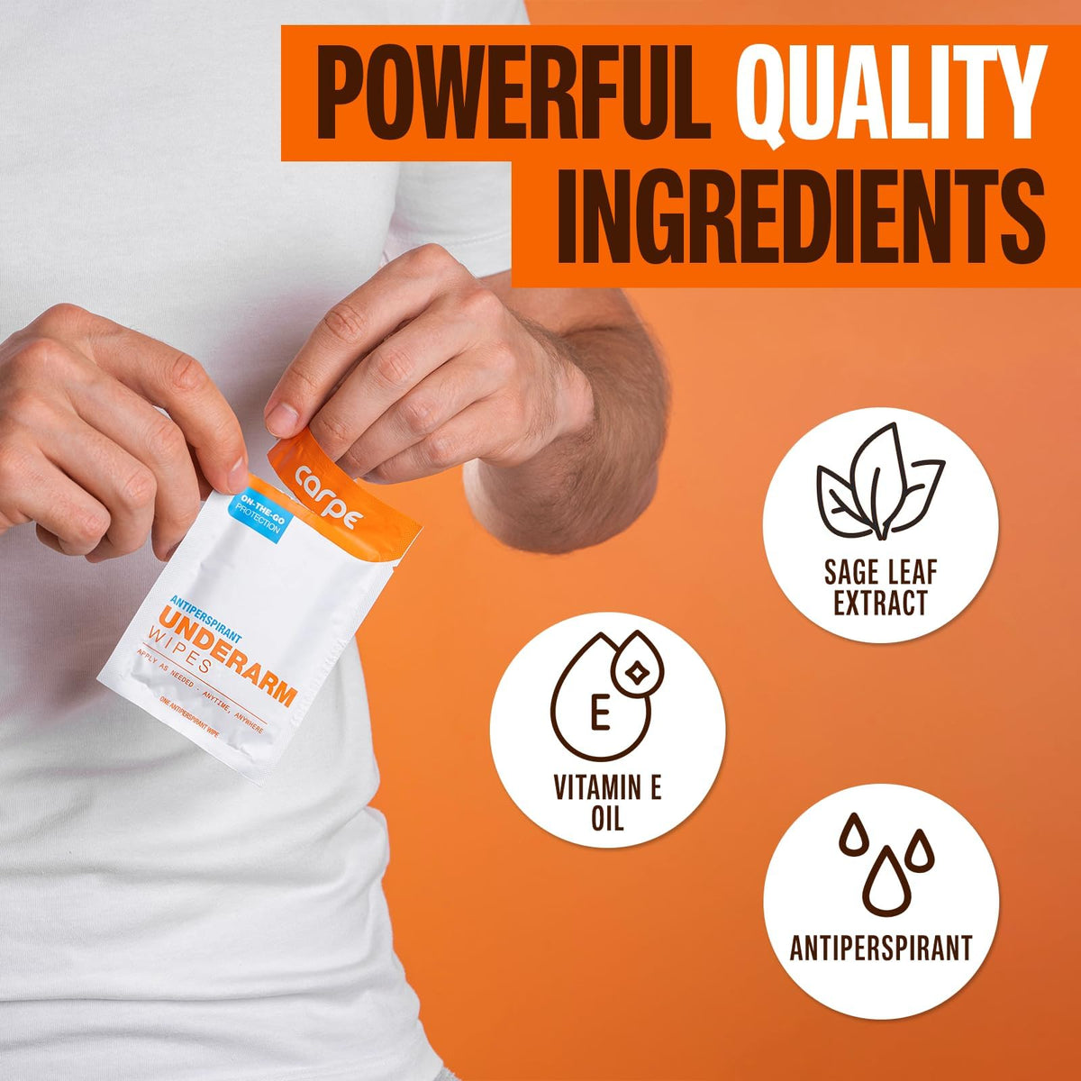 Sage leaf extract in Carpe On-the-Go wipes for refreshing aroma.