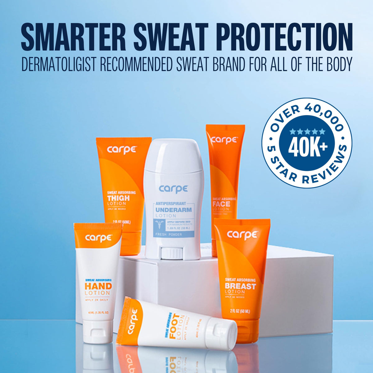 Product insert image demonstrating palm sweat relief with Carpe