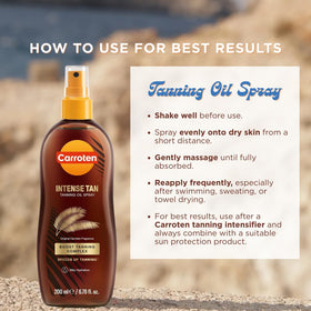 Carroten Browning Tan Accelerator spray in action to boost bronze color.