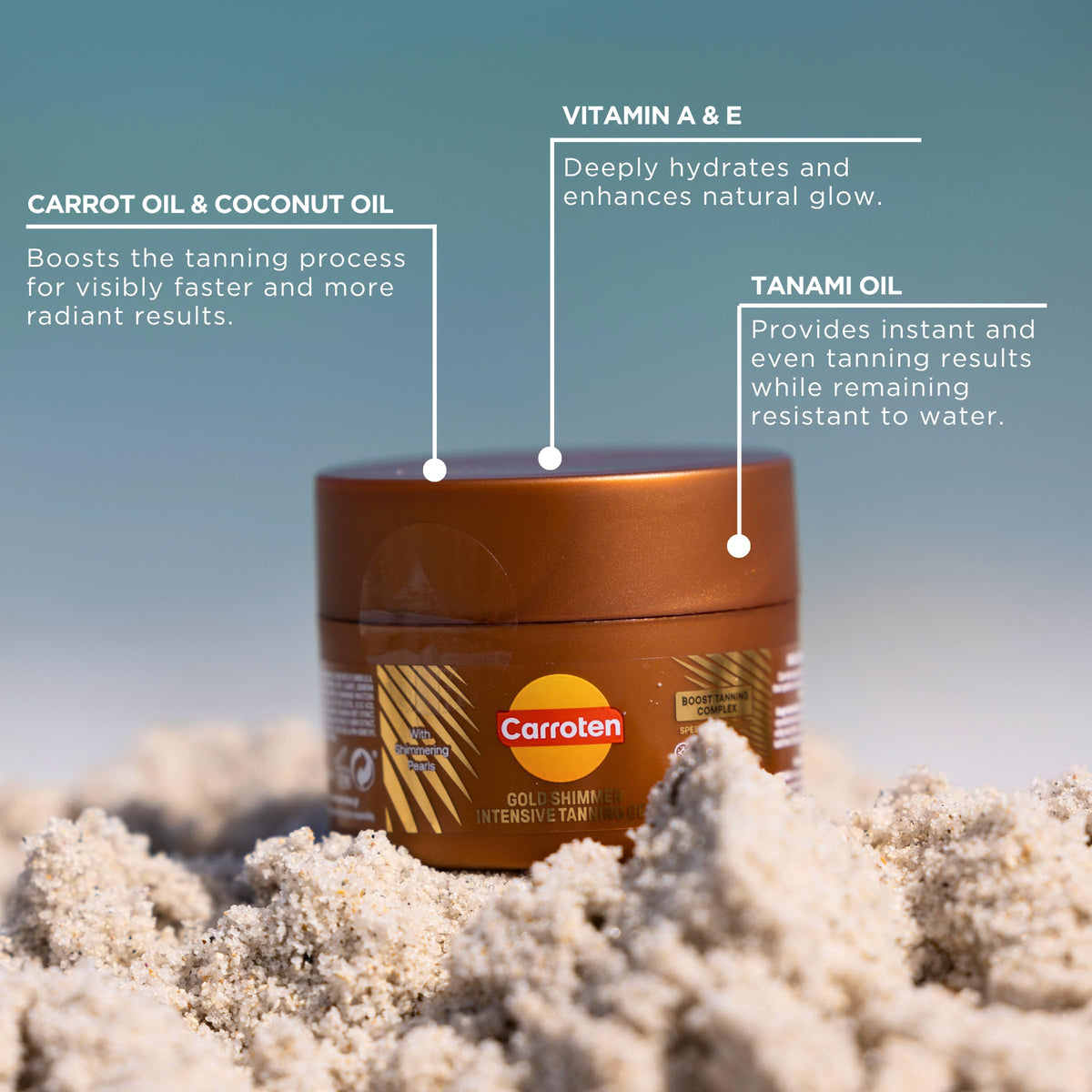 Carroten gel texture creates an instant bronze glow with a natural finish.