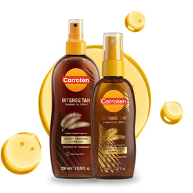 Carroten Intensive Tanning Oil Spray bottle closeup for silky hydration before sun.