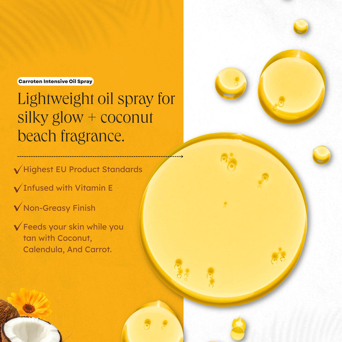 Carroten spray on skin shows silky finish and hydration.