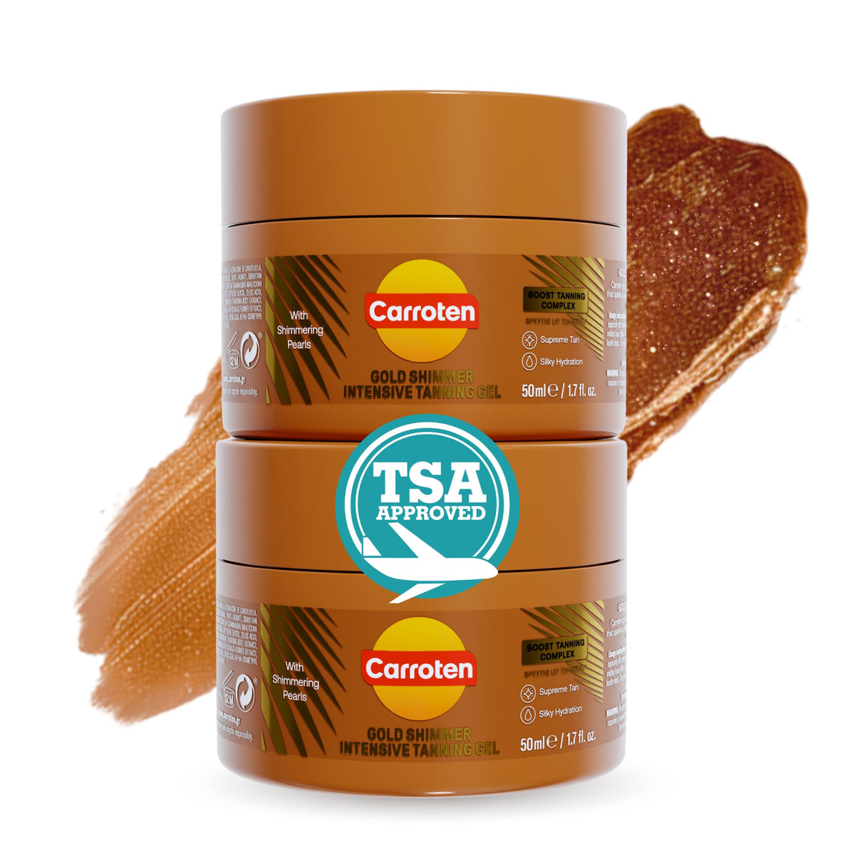 Carroten Mini Shimmer Gold Gels bottle delivering instant bronze glow and even coverage.