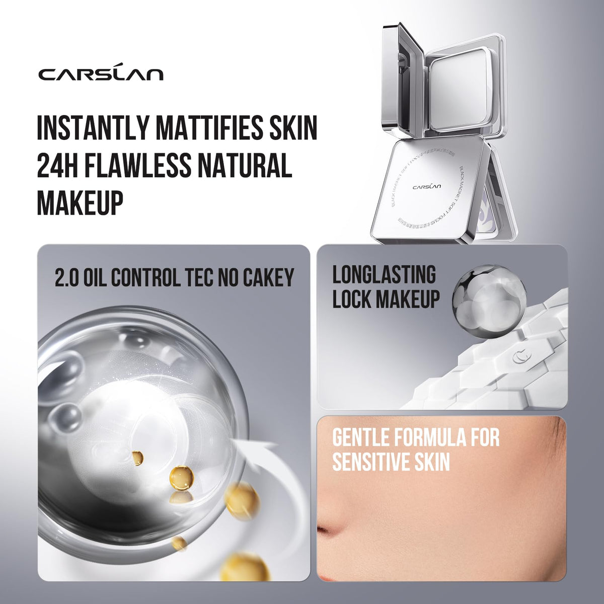 CARSLAN 2.0 waterproof sweatproof translucent powder for all-day wear and smudge resistance