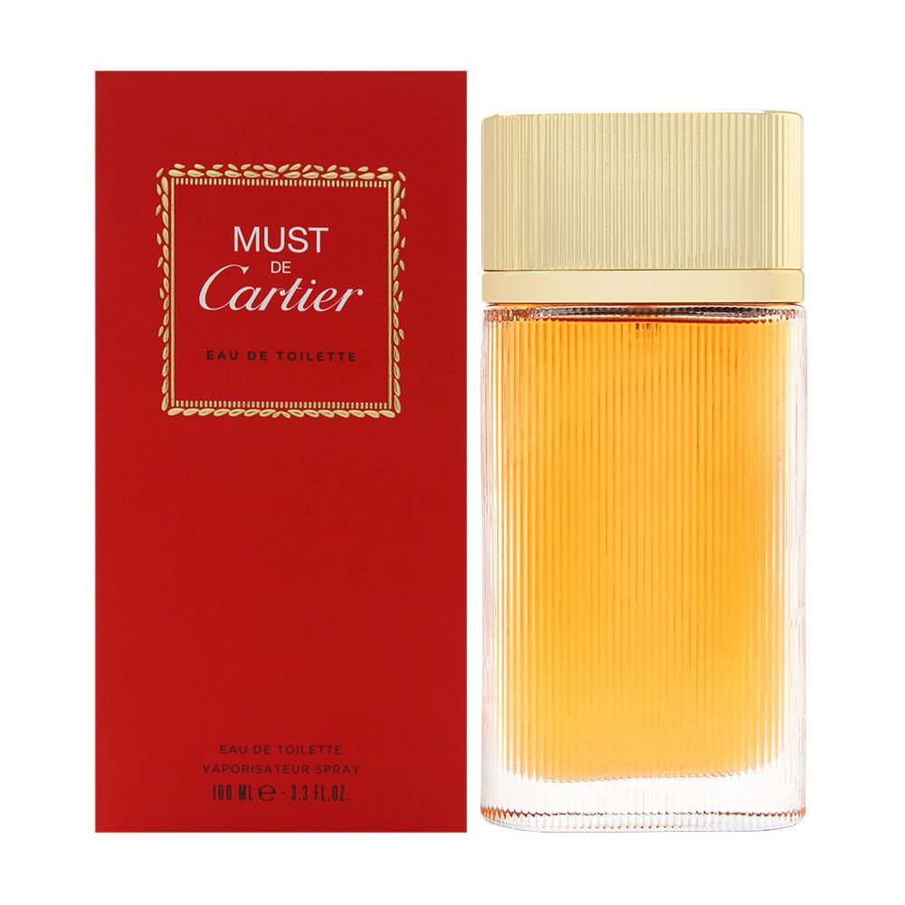 Cartier Must de Cartier Women bottle on mirror, elegant gift-ready display.