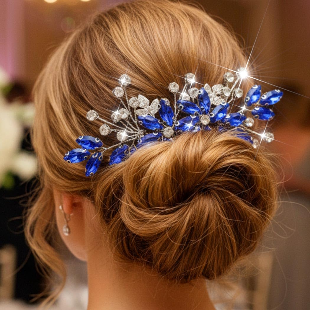 CASDRE crystal bride hair comb silver leaf back view adds elegant support for updos