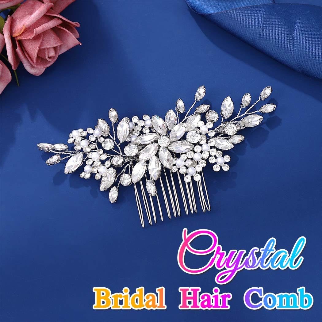CASDRE hair comb closeup showing rhinestones and pearls catching light
