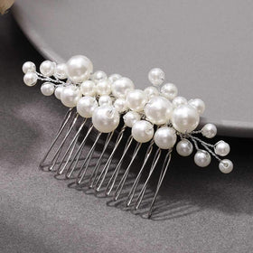CASDRE pearl bride hair comb, side view, adds secure, subtle sparkle for your look