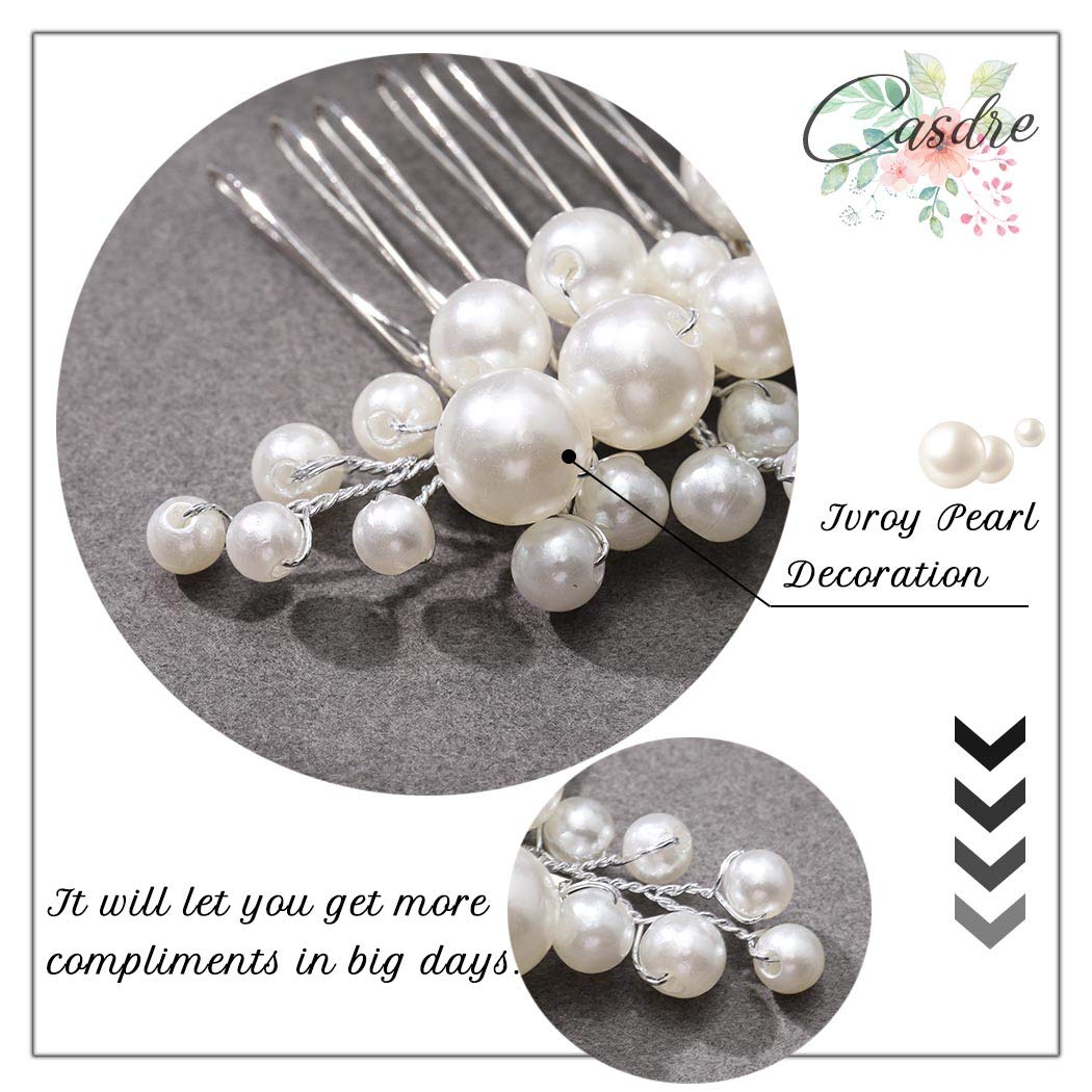 CASDRE pearl hair comb, back view, secures hairstyle with graceful sparkle