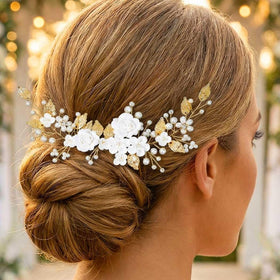 CASDRE pearl-rhinestone-hair-vine adds elegant shine to wedding day portraits.