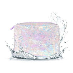 Casemate Soap Bubble Crinkle Makeup Bag in iridescent finish, ideal for beach-ready organization.