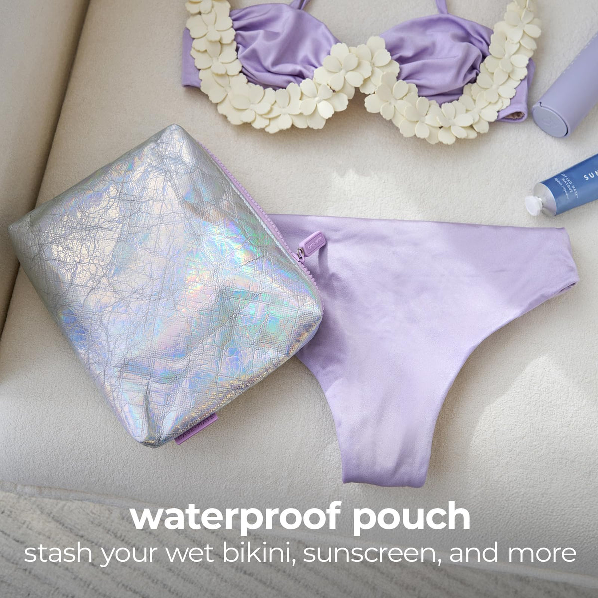 Casemate waterproof zipper pouch keeps wet items separated during beach trips.