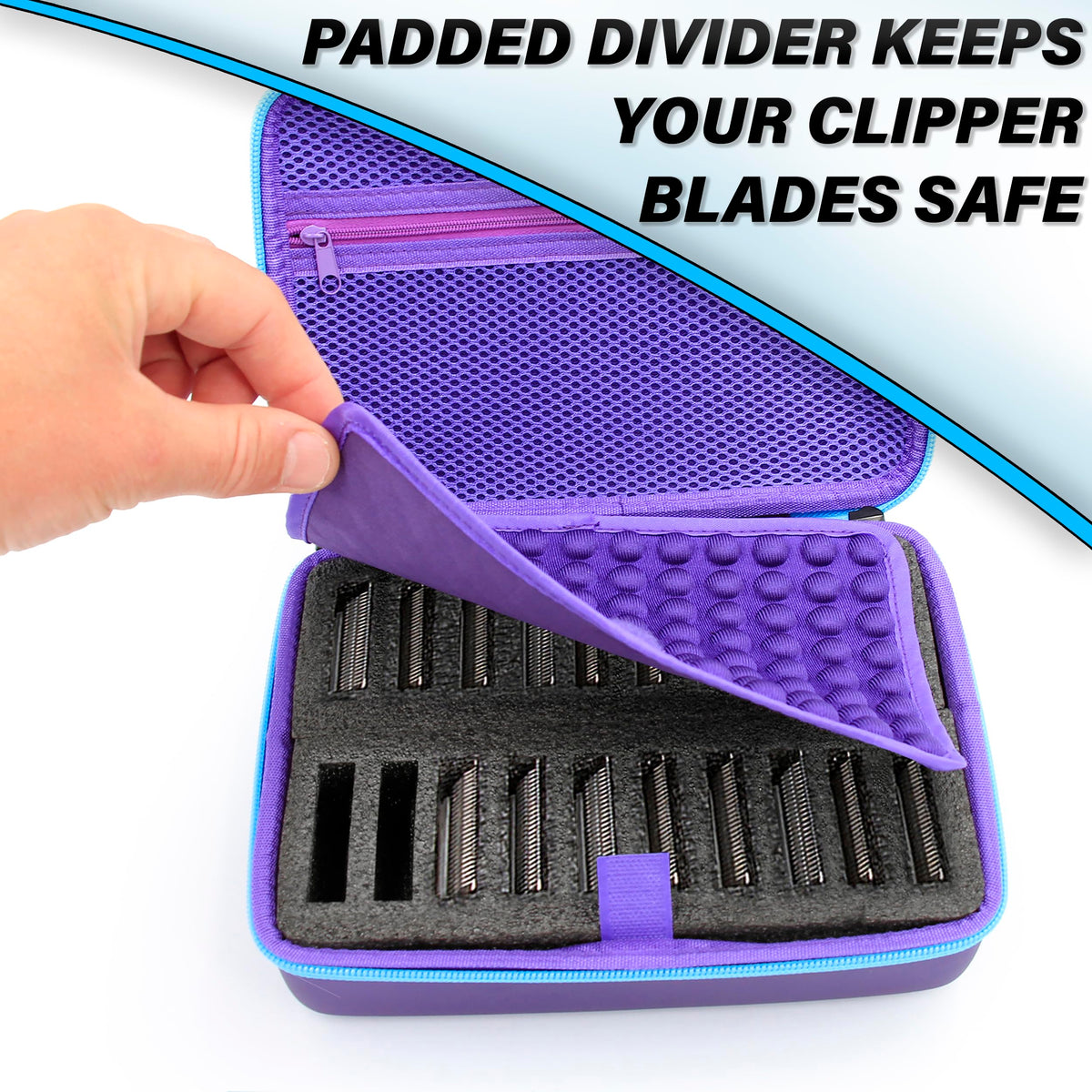CASEMATIX foam-padded 20-slot insert protecting blades during transport
