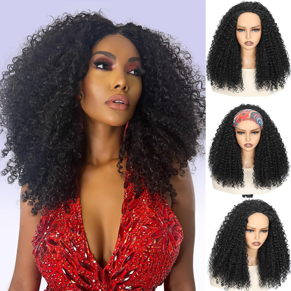 CASSIELAA 20 inch kinky curly half wig with drawstring for easy, glueless wear.