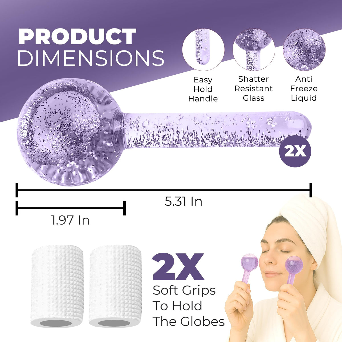 Castal Blue Ice Globes rolling over cheeks for cooling massage