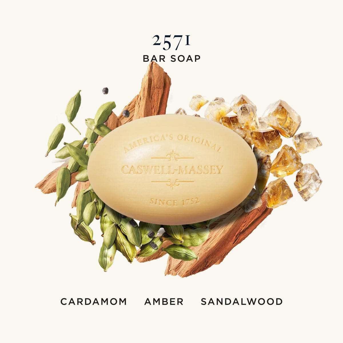 Caswell-Massey 2571 scent profile close-up highlights earthy, spicy notes for a refined fragrance.