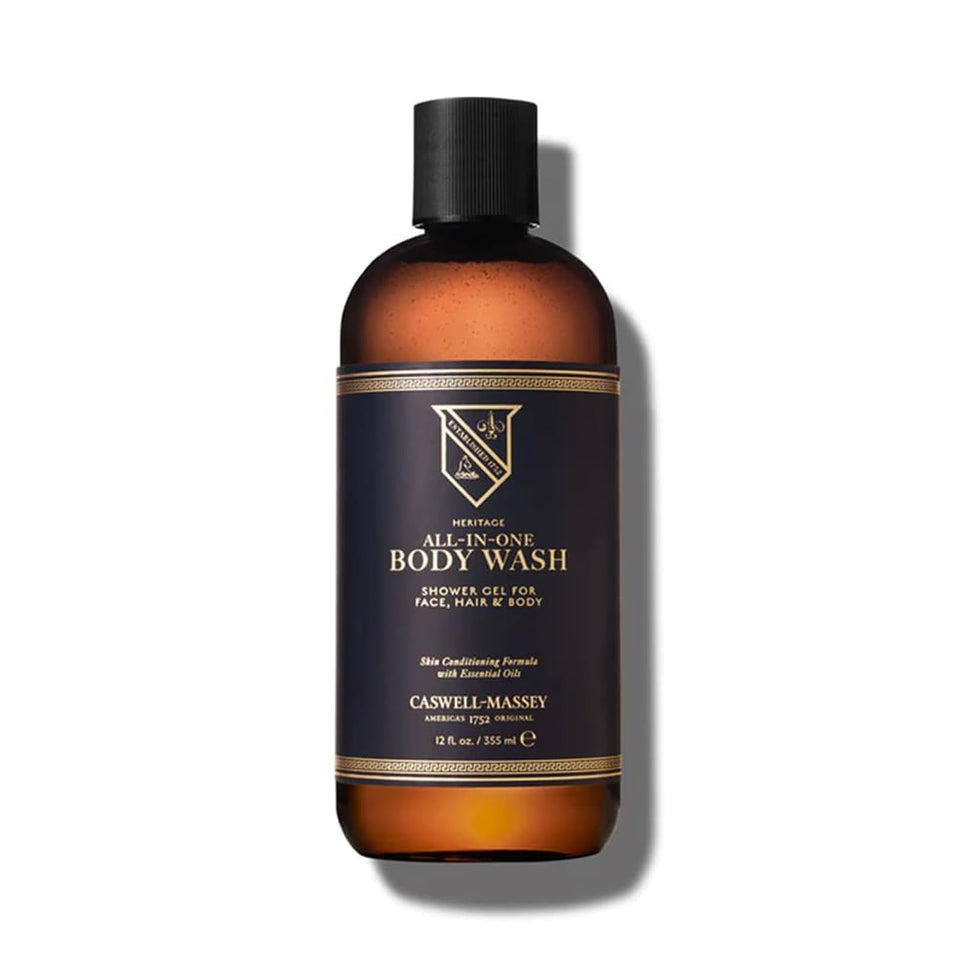 Caswell-Massey Heritage 3-in-1 bottle for daily cleansing and fragrance.