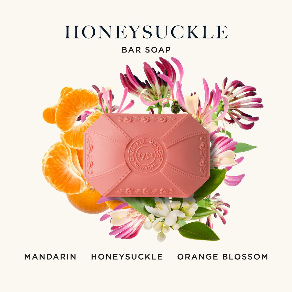 Caswell-Massey Honeysuckle soap bar with creamy lather for moisture.
