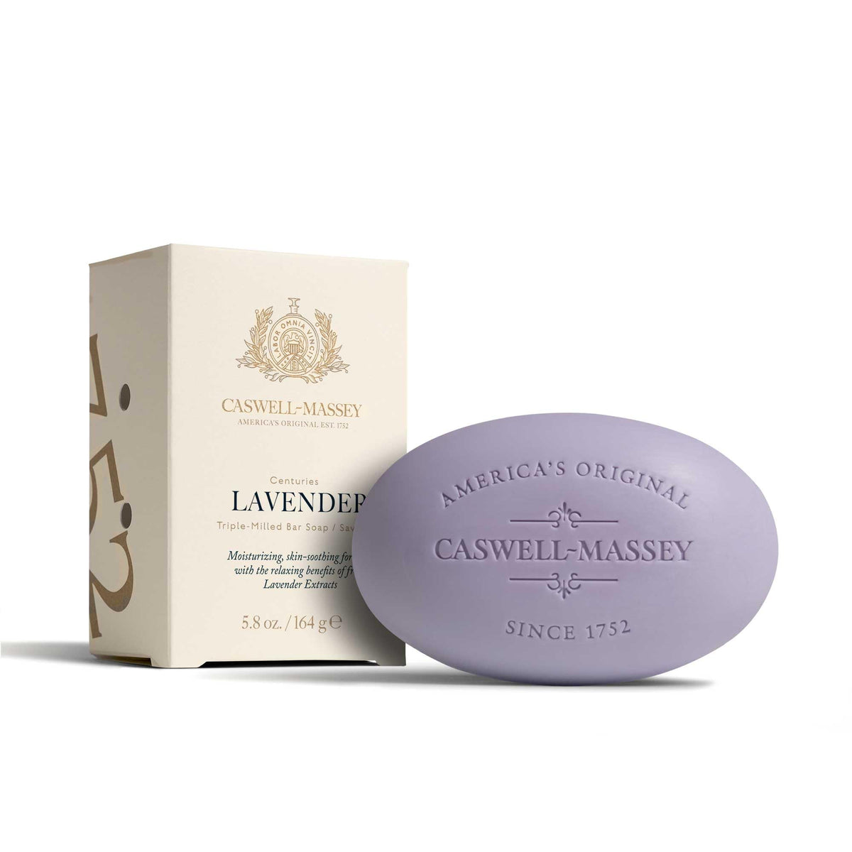 Caswell-Massey Lavender natural bar soap close-up showing soothing lavender scent