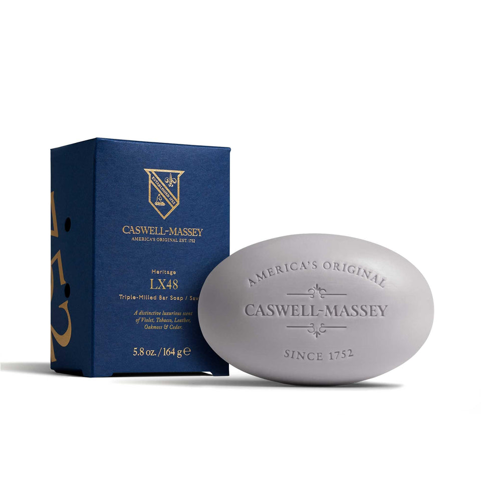 Caswell-Massey LX48 bar soap lather closeup for a rich, moisturizing cleanse.