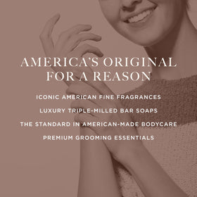 Caswell-Massey Made in USA stamp emphasizes craftsmanship.