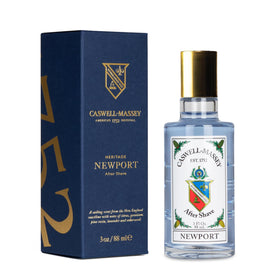 Caswell-Massey Newport gold-cap bottle offers a cooling, soothing aftershave experience.