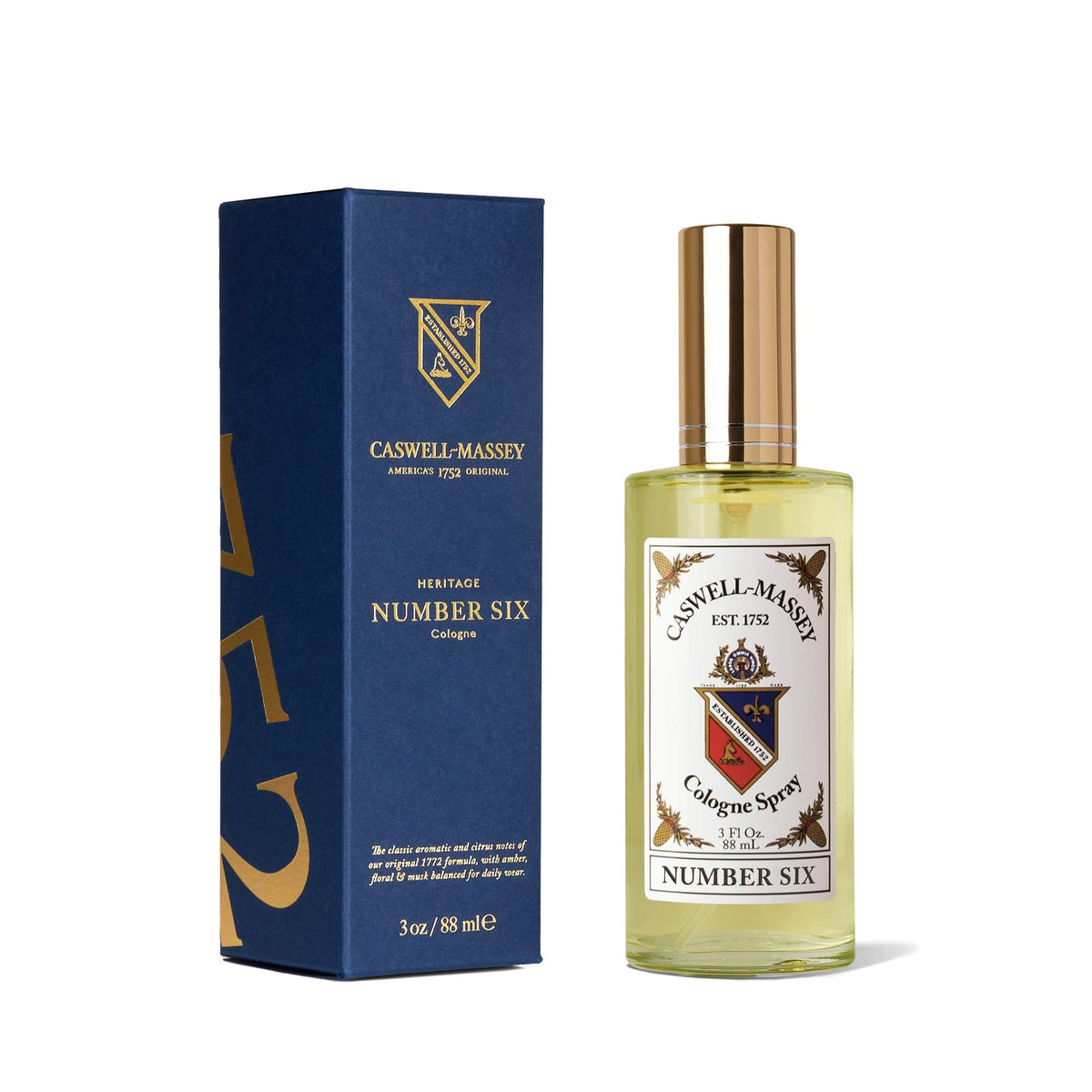 Caswell-Massey Number Six gold-cap bottle for a refined grooming routine
