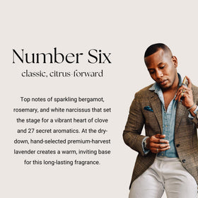 Caswell-Massey Number Six scent notes bergamot, rosemary and narcissus for a refined grooming ritual.