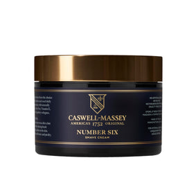 Caswell-Massey Number Six shave cream bottle shows historic fragrance for a refined shave.