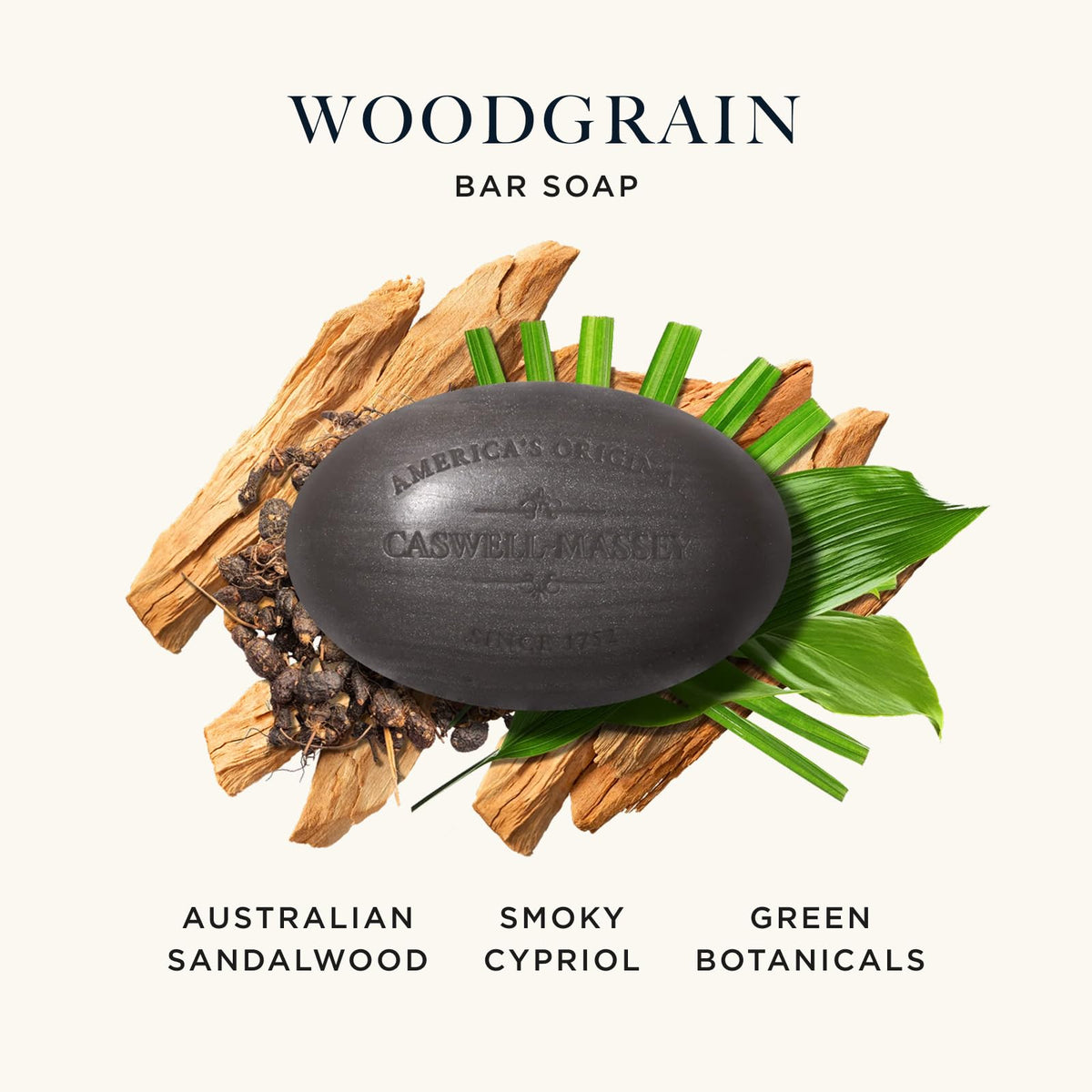 Close-up of triple-milled sandalwood soap bars with rich lather