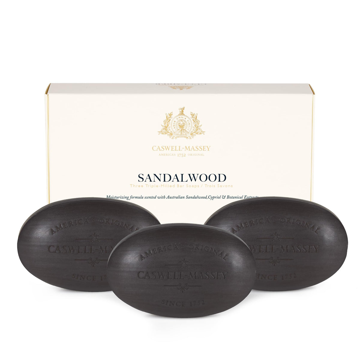Caswell-Massey sandalwood gift set with three bars for daily cleansing